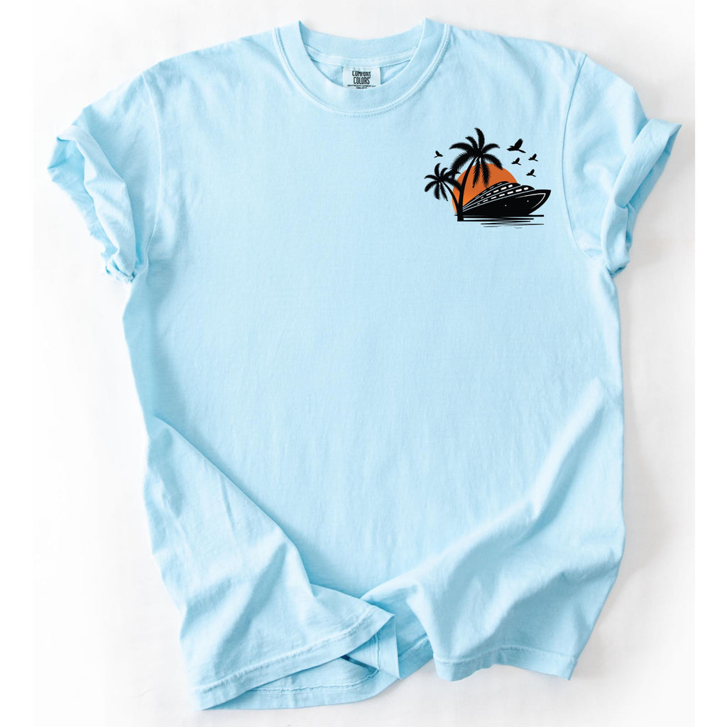 Comfort Colors Cruise Ship Pocket Tee, Sunset Cruise Design