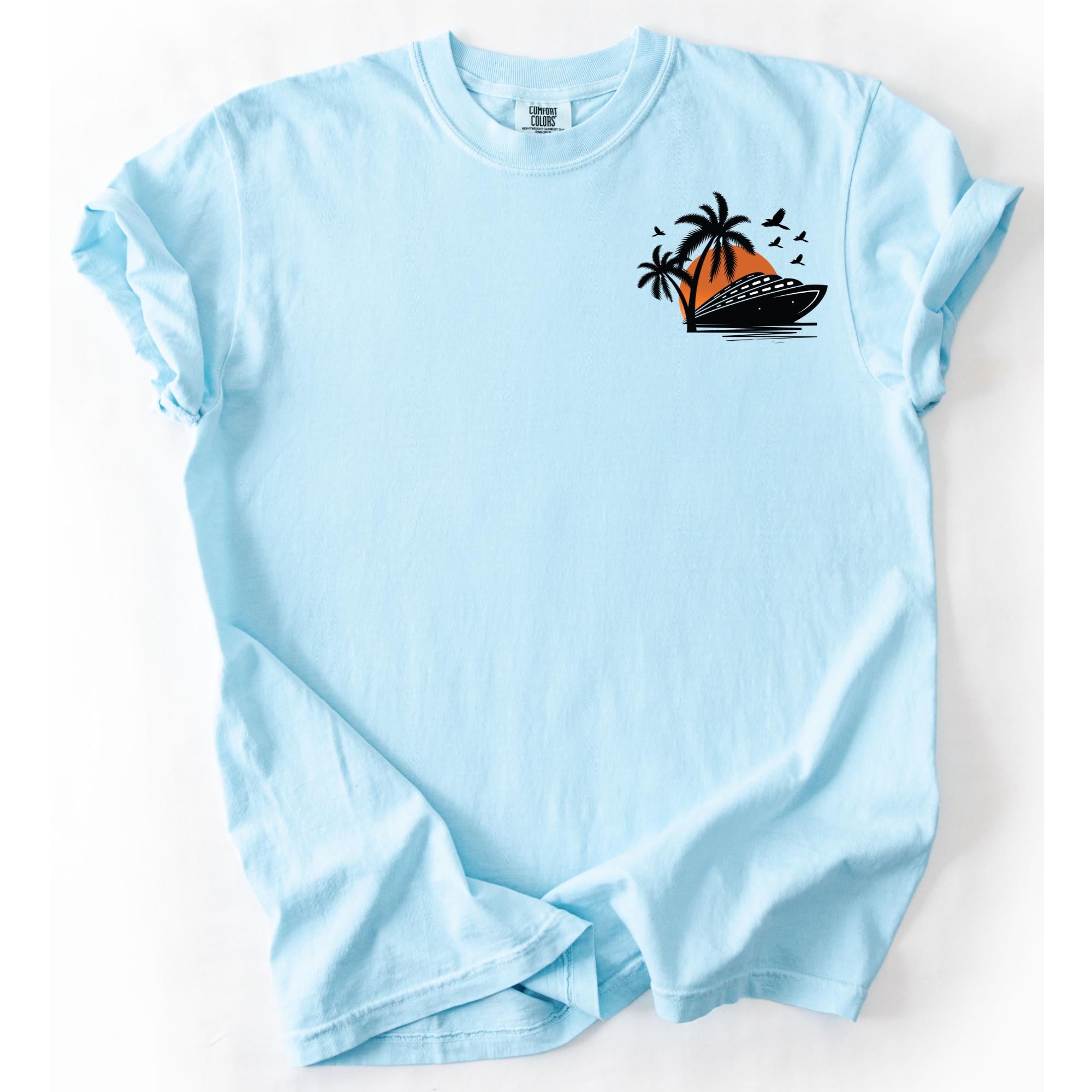 Comfort Colors Cruise Ship Pocket Tee, Sunset Cruise Design