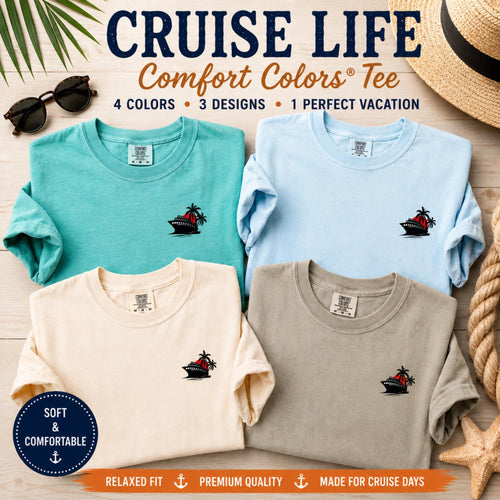 Comfort Colors Cruise Ship Pocket Tee, Tropical Palm Design