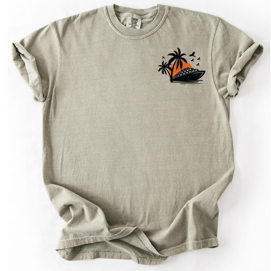 Comfort Colors Cruise Ship Pocket Tee, Sunset Cruise Design