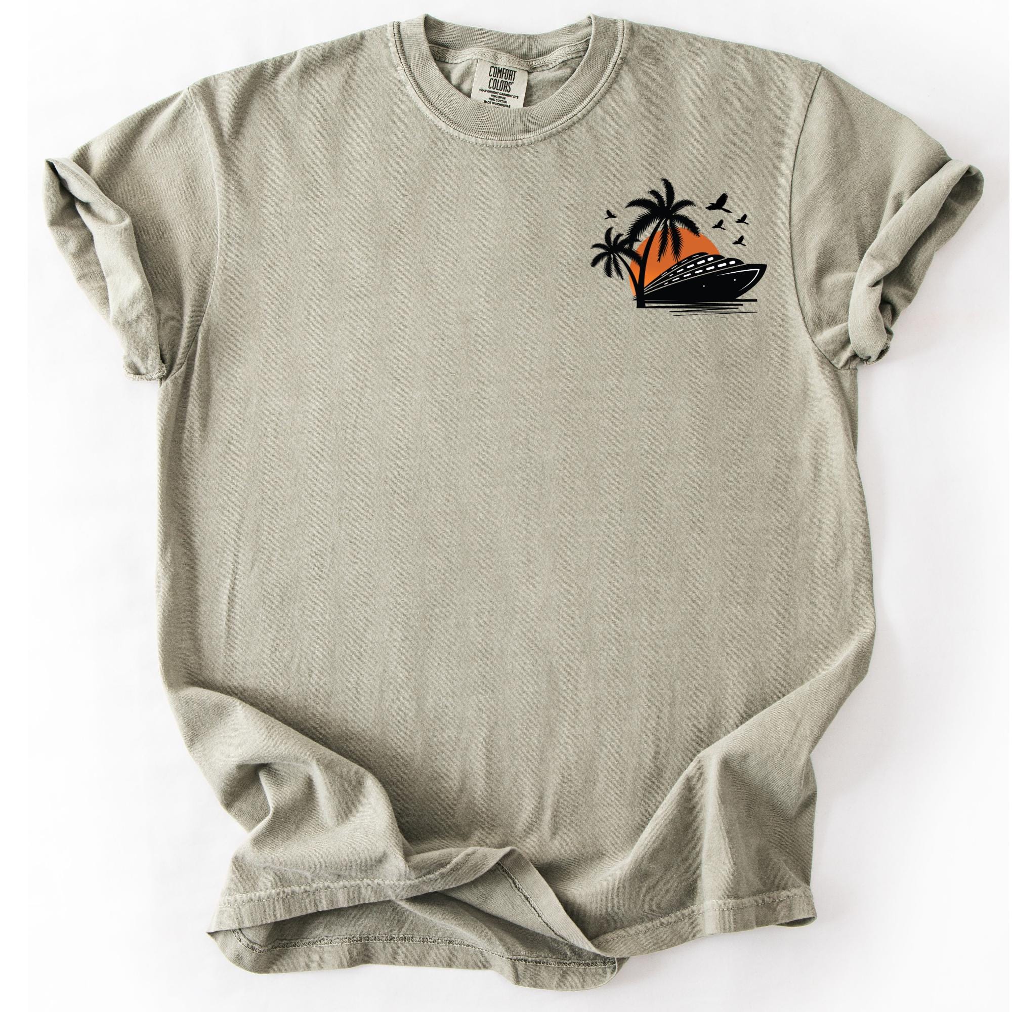 Comfort Colors Cruise Ship Pocket Tee, Sunset Cruise Design