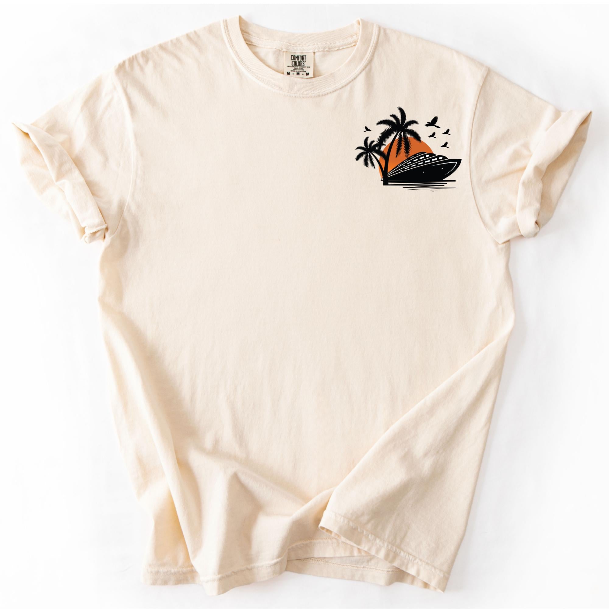 Comfort Colors Cruise Ship Pocket Tee, Sunset Cruise Design